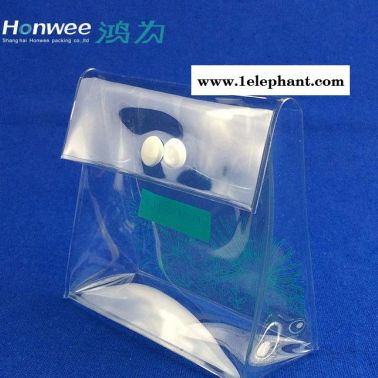 生产定做高频电压袋 透明PVC纽扣小包 化妆品塑料自立收纳袋
