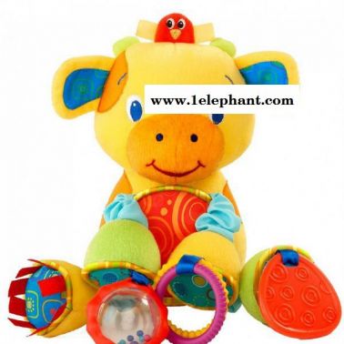 批发外贸原单0-1岁宝宝玩具KIDS II黄色小牛摇铃牙胶床铃挂件