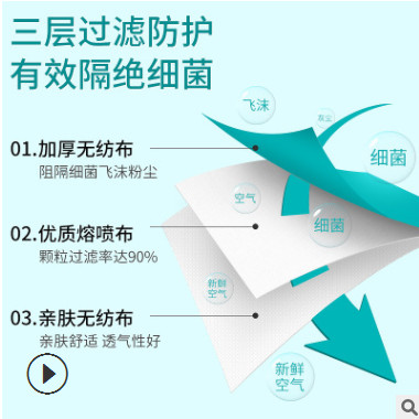 现货一次性民用三层一次性民用口罩50只装含熔喷成人独立包装口罩图3