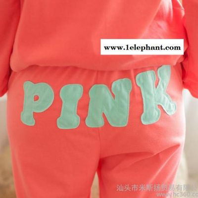 13秋季新品女士睡衣批发 PINK图案日韩风圆领长袖套装家居服X950图3